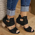 Block Heel Cutout Back Zipper Buckle Sandals. Stylish and comfortable, perfect for any occasion. Elevate your look with — photo 8