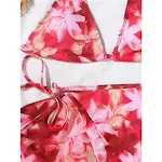 European and American printed bikini. Sexy three-piece lace bikini with scarf and split design. Hot girl swimsuit for su — photo 2