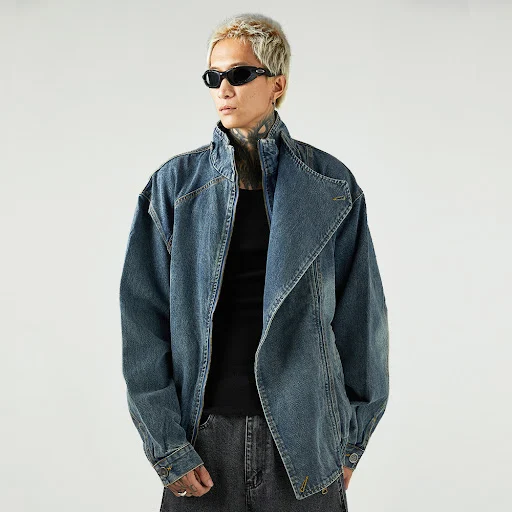 Title 2, Casaco Jeans com Gola Alta Masculino