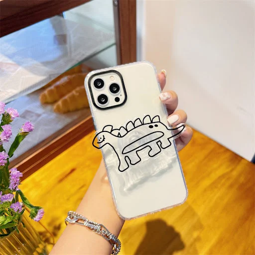 Title 5, Cartoon Transparent Dinosaur Stand Phone Case F...