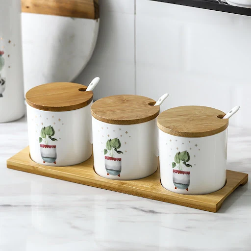 Title 5, Three-Piece Ceramic Seasoning Jar With Lid perf...