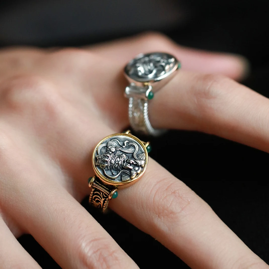 Anel com Padrão de Grama Tang Zakiram Feminino Retro, um acessório charmoso e elegante que complementa seu visual com toque vintage. — foto 5