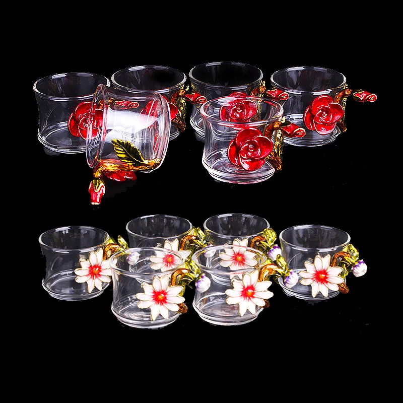 Heat-Resistant Crystal Glass Kung Fu Tea Set for Black & Flower Tea, Enamel Color Flower Tea Cups. Elevate your tea expe — photo 2