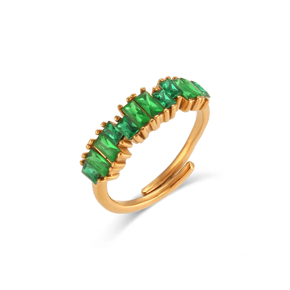 Anel de aço inoxidável com zircônia retangular irregular, moda europeia e americana, simples e luxuoso. Leve e elegante, ideal para você. — foto 4