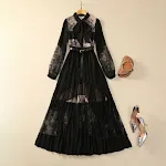 Lapel Long Sleeve Chiffon Stitching Black Slimming Dress — photo 7