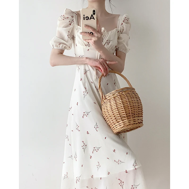 Title 3, Vestido floral con mangas abullonadas Temperament