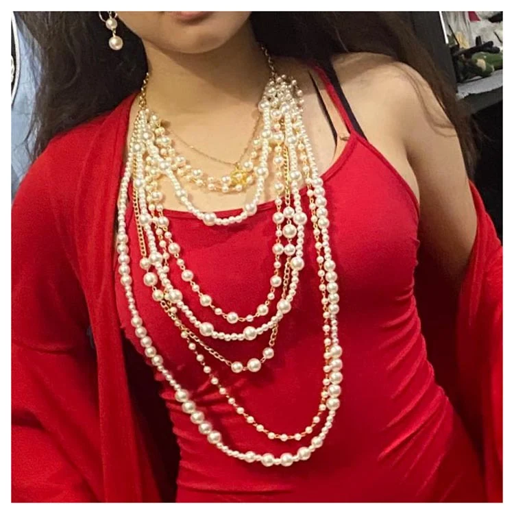 Colar de clavícula longo com temperamento exagerado, um acessório estiloso e elegante para um visual marcante e sofisticado. — foto 5