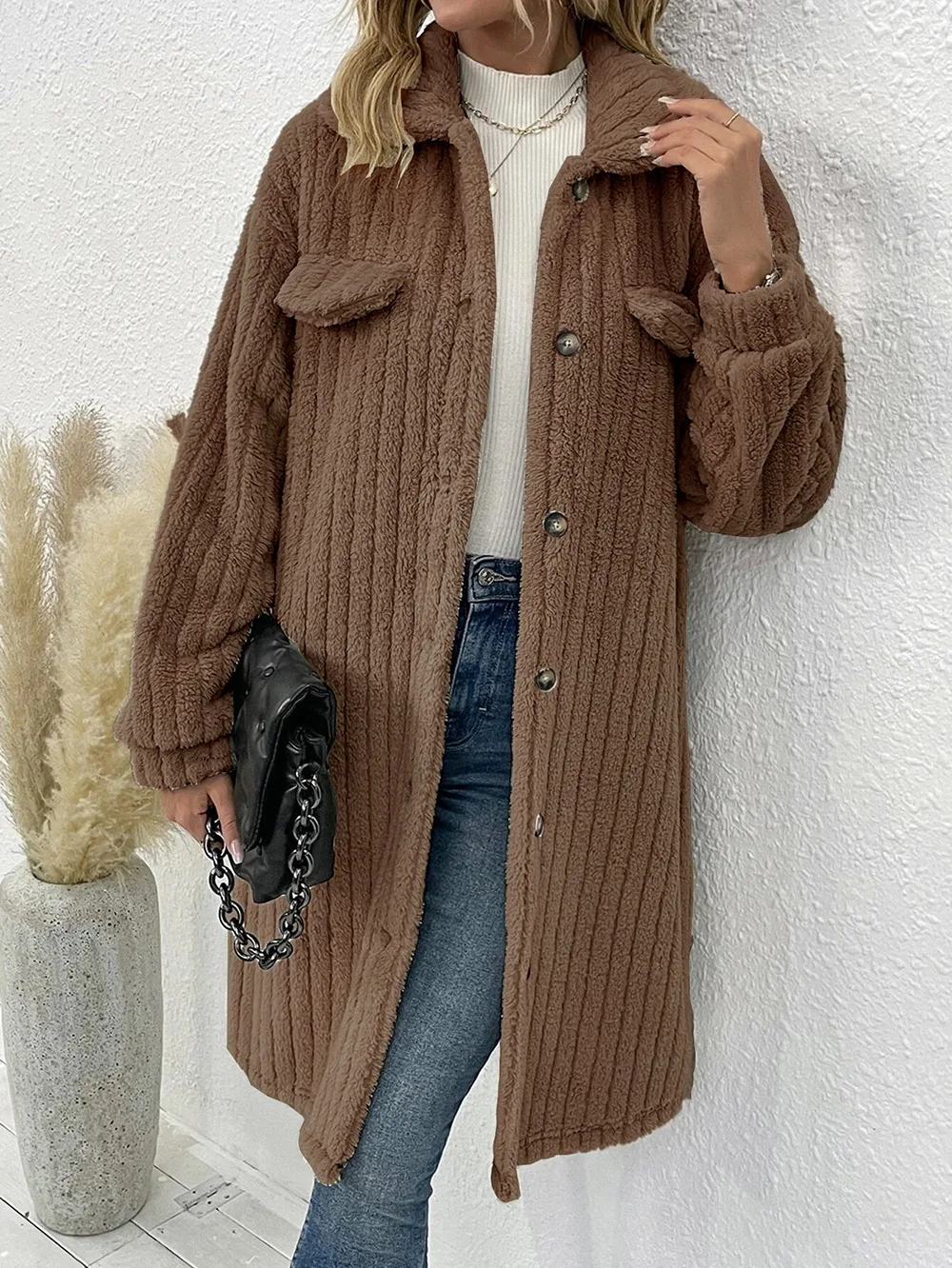 Title 7, Cappotto in peluche con revers da donna autunno...