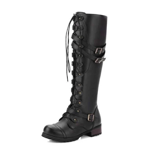 Title 3, Round Toe Mid-heel Lace-up Over-the-knee Boots....