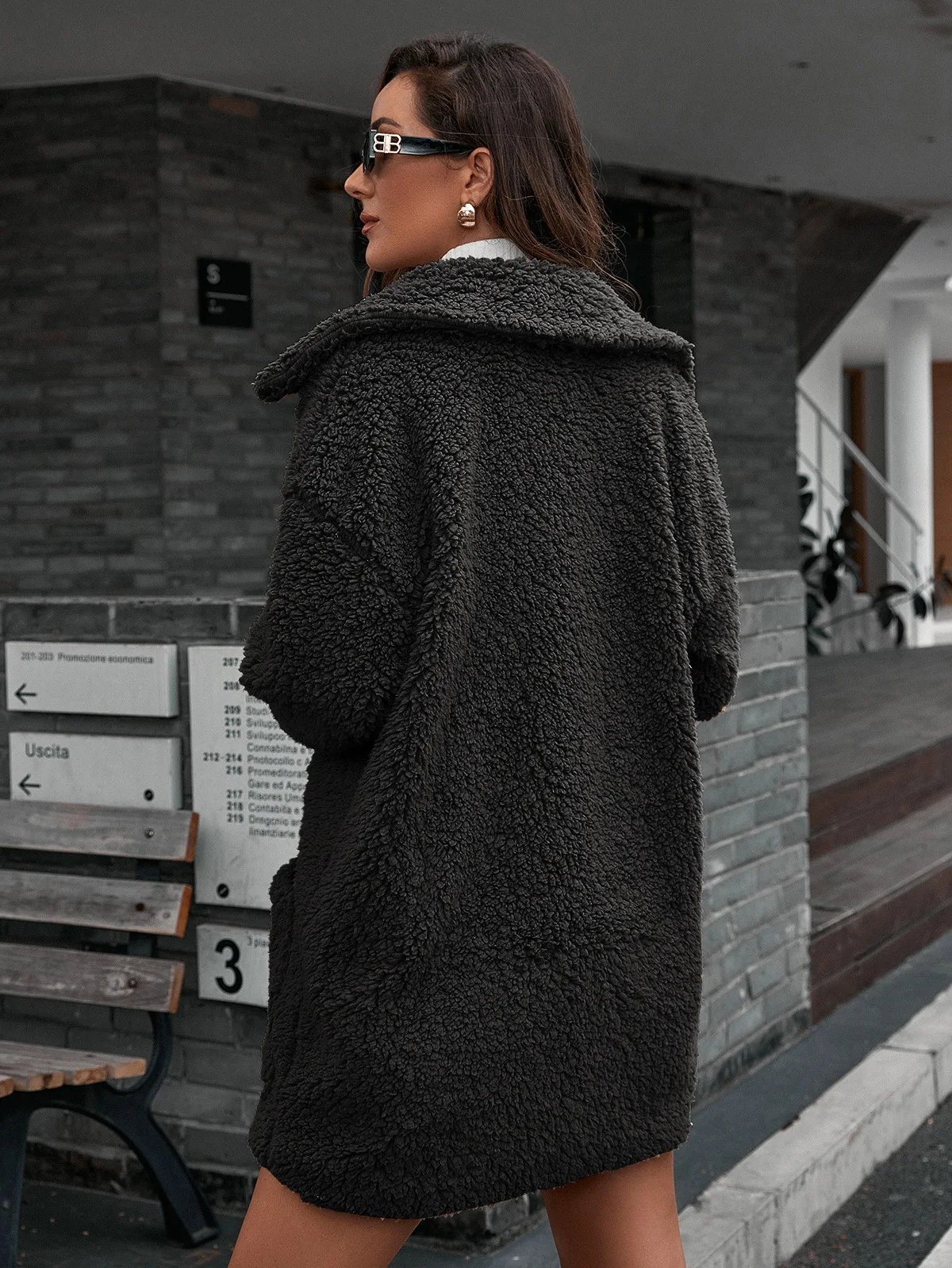 Title 6, Single Breasted Bubble Fleece Jacket Loose Lape...