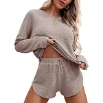 Women's Fashionable Simple Solid Color Waffle Knitted Pajama Set, comfortable and stylish sleepwear for relaxed nights. — photo 8