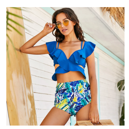 New Sexy Ruffled High Waist Bikini Women's Cross Swimsuit Off-shoulder Bikini Suit Swimsuit Summer Beachwear for Women — photo 4