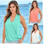 Solid Color V-neck Chiffon Stitching Vest Women — photo 5