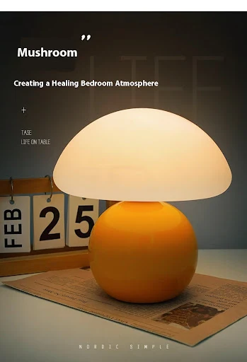 Title 11, Cream mushroom decorative bedside table lamp, c...