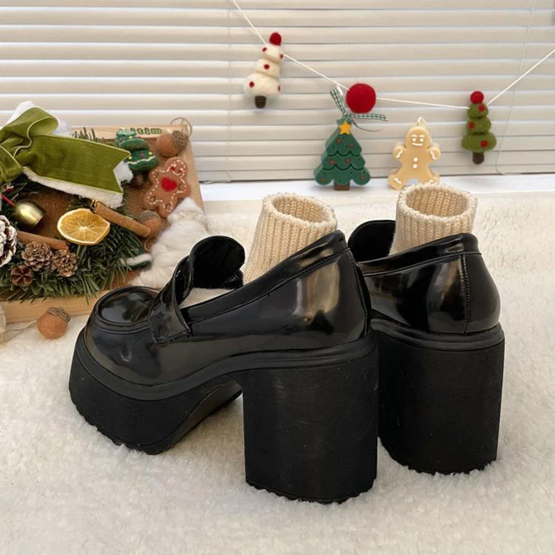 Mary Jane Short Heel High Heels for Women, British Platform Loafers, Leather Shoes. Small height-increasing design for a — photo 7