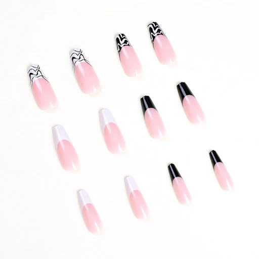 Title 4, French Manicure Black and White Patchwork Nail ...