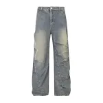 Calças Jeans Desgastadas e Plissadas Irregulares para Homens e Mulheres. Combine conforto e estilo moderno para um visual autêntico e despojado. — foto 9