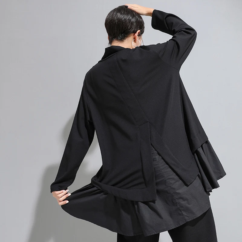 Dark Cold Ruffled Baby Shirt With Long Sleeves for Women. Stay warm and stylish with this comfortable and elegant top, p — photo 4