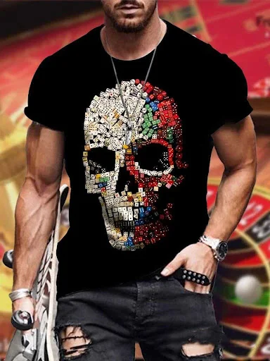 Title 5, European And American Mens Skull Print T-shirt...
