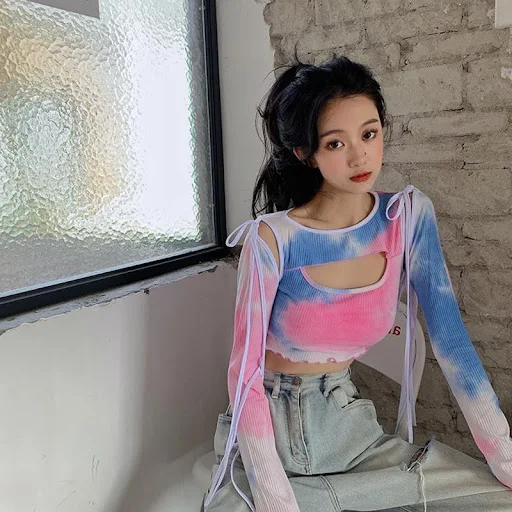 Title 5, Womens Irregular Long-Sleeved Tie-Dye T-Shirt ...