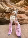 Pantalon casual droit pour femme avec découpes, franges effilochées, coupe slim et ajustée, un incontournable pour un look décontracté et tendance. — photo 4