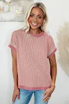Fashion Color Contrast Stitching Three-quarter Sleeve Top — photo 12