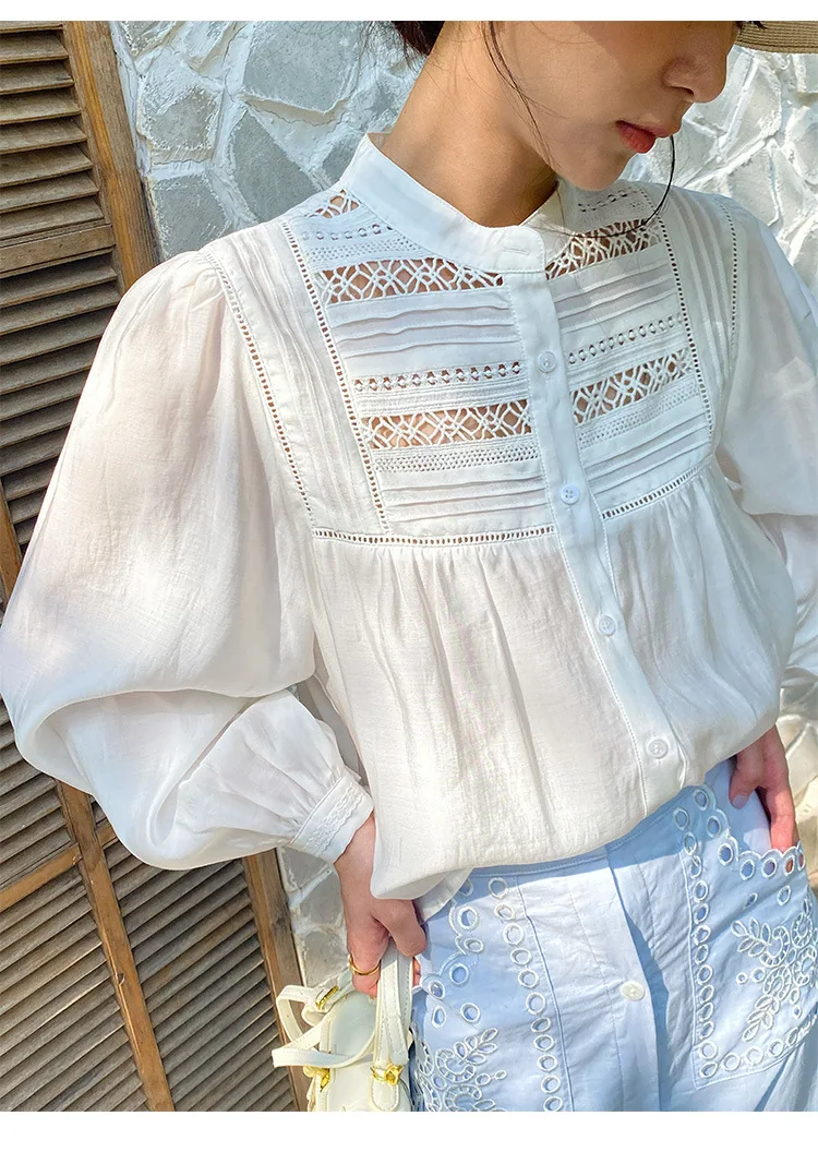 Camicia donna maniche lunghe Spring Tencel Morbida e traspirante, perfetta per uno stile elegante e comodo in primavera. Ideale per l'uso quotidiano e il tempo libero. — foto 21