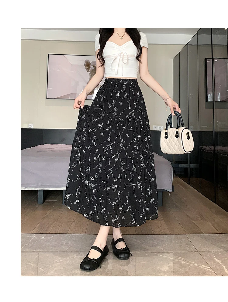 Saia feminina casual de verão com patchwork floral retrô francês. Desfrute de um estilo elegante e fresco para o seu dia a dia sob o sol. — foto 12