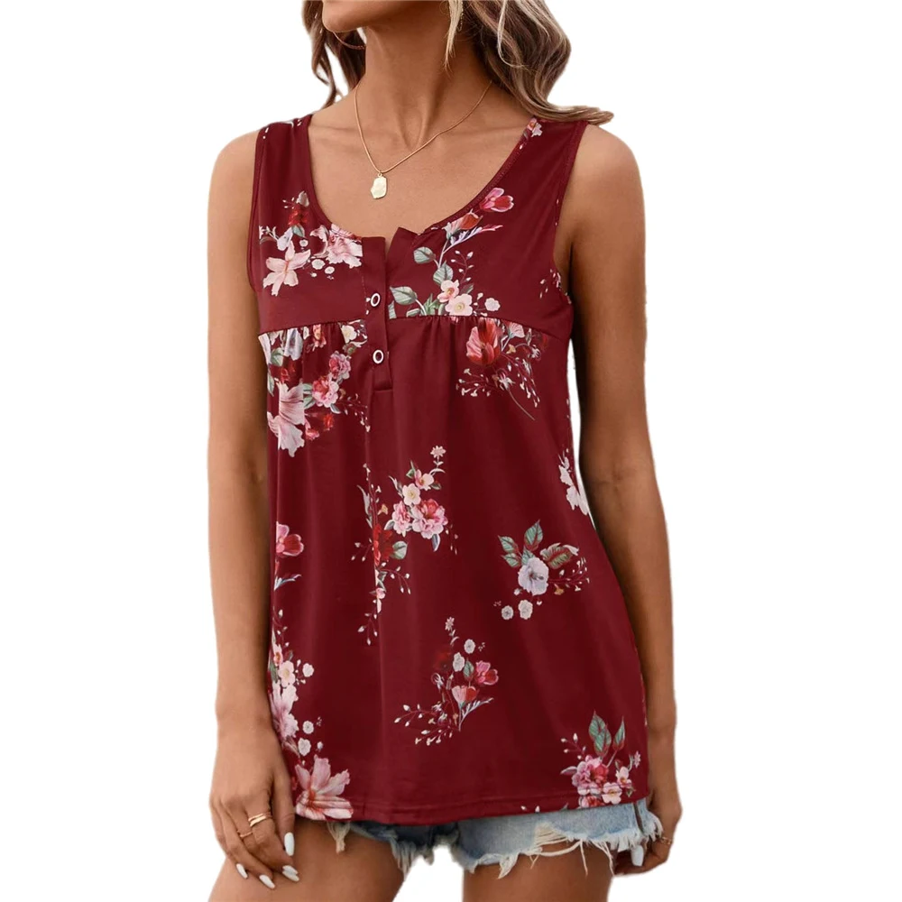 Title 2, European And American Printed Round Neck Button...