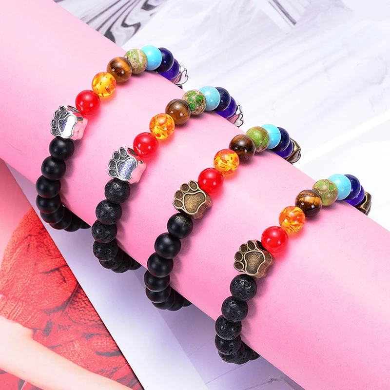 Pulseira Yoga Energia Rocha Vulcânica Lava Coração Pêssego Pata de Cão Equilíbrio e Bem-Estar Natural — foto 14