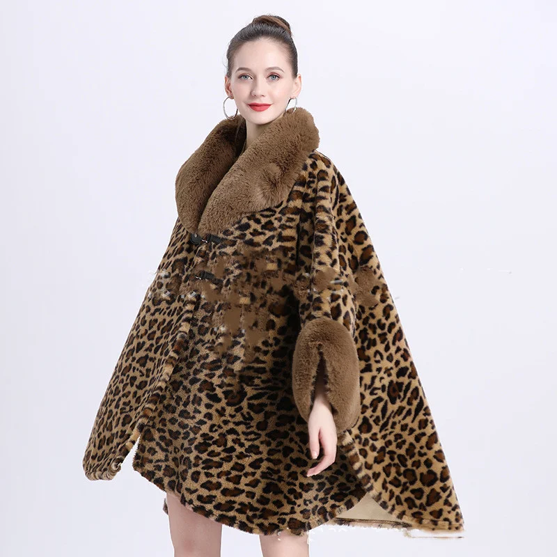 Leopard Print Big Hair Leader Mouth Cardigan Cape for Women. A bold and stylish statement piece. Perfect for a confident — photo 2