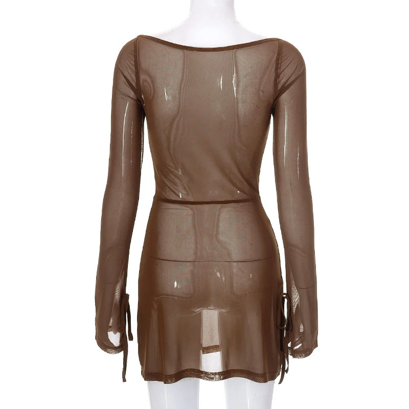 Title 15, Ins Square-neck Long Sleeve Dress Fashion Slim ...
