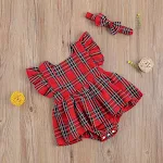 Vestido infantil de verão listrado com mangas esvoaçantes e romper xadrez de Natal para meninas — foto 7