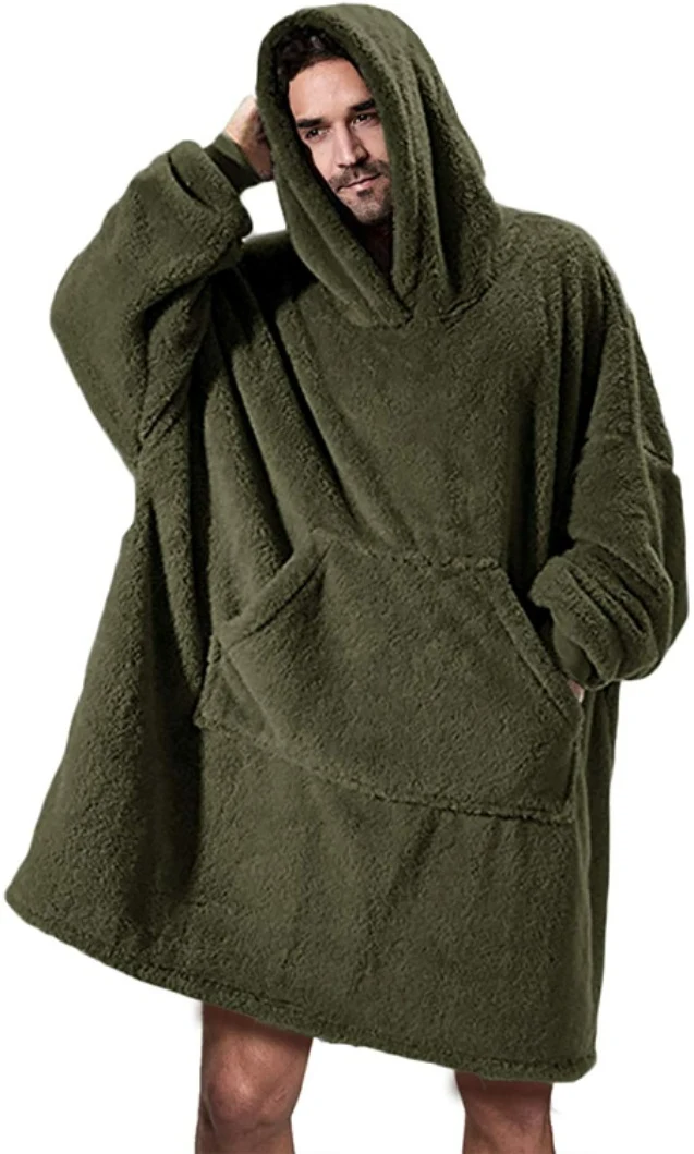 Kapuzenpullover mit großen Taschen, Pullover, bequem, locker, doppelseitig, Fleece, dicker, tragbare Decke — foto 10