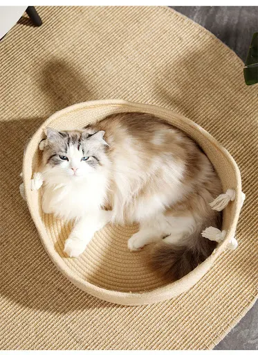 Title 2, Wicker Cat Bed Basket with Corrugated Scratchin...