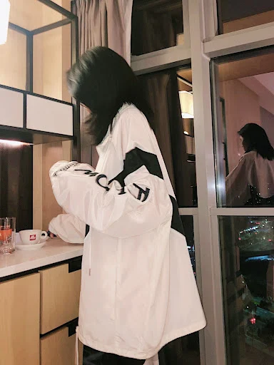 Title 3, Letter embroidered zip drawstring trench coat