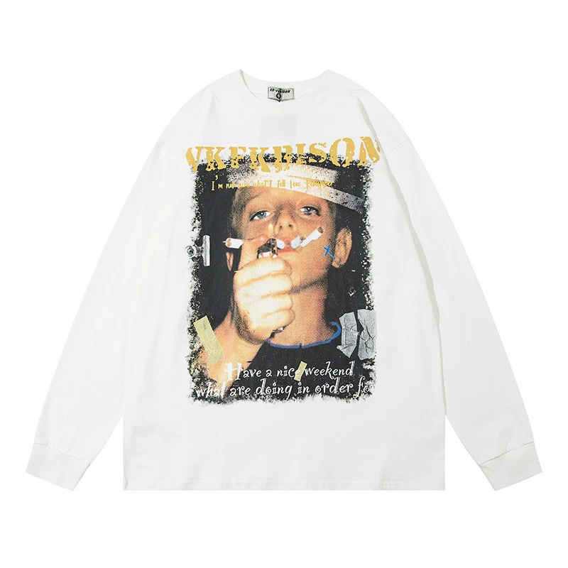 Men's Retro Little Boy Letter Printed Long-sleeved T-shirt, a comfortable and stylish choice, perfect for a casual and f — photo 2