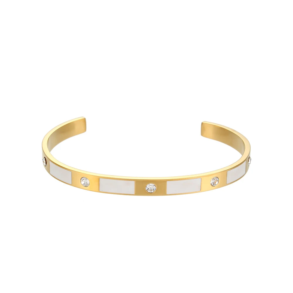 Pulseira de abertura retangular com zircônia, aço inoxidável simples, acessório elegante e moderno para uso diário. — foto 5