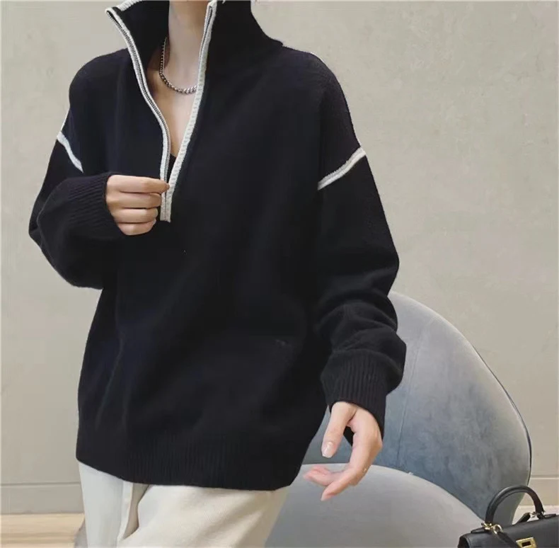 Title 3, Damen-Pullover mit Stehkragen, lockerer, kurzer...