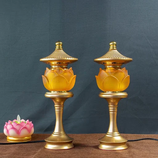 Title 5, Buddha Worshiping Lotus Lamp Colored Glaze prov...