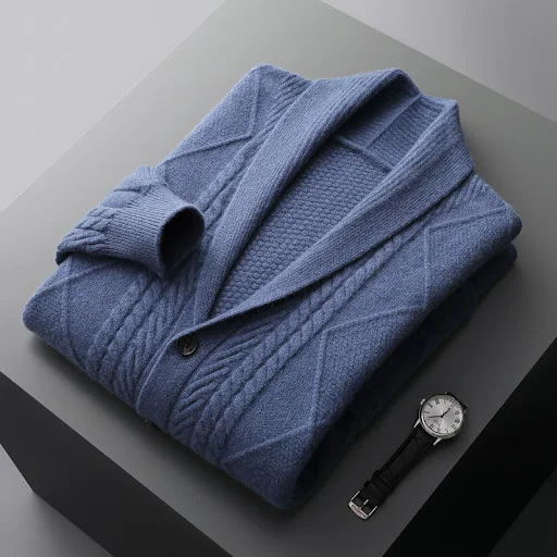 Title 3, Mens Cashmere Cardigan Half Turtleneck Button ...