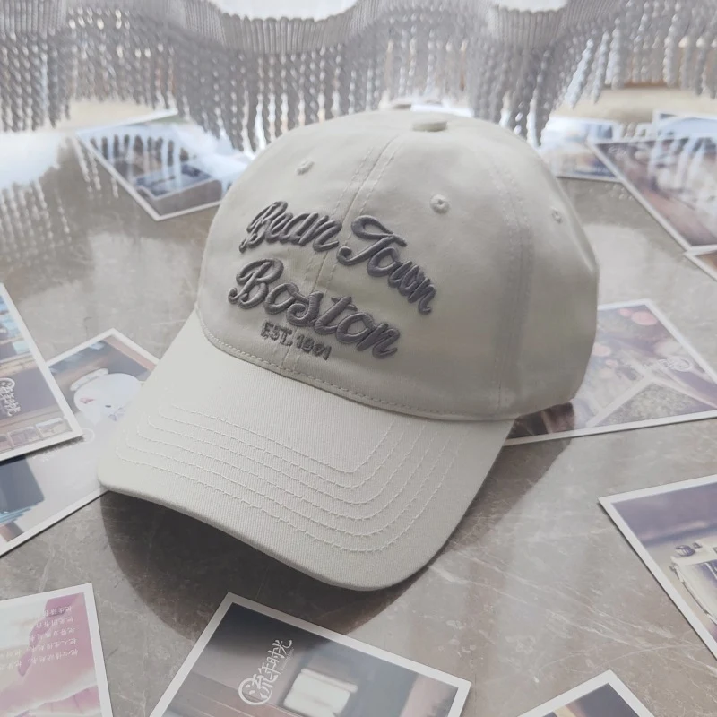 Baseball cap heren zomer, zachte top, borduursel, all-match, pet met letters, grote hoofdomtrek, buitenshuis, zonnehoed. — foto 10