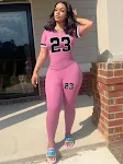 Conjunto de duas peças plus size feminino, estampado, calças e camiseta de manga curta, estilo europeu e americano, conforto e estilo. — foto 6