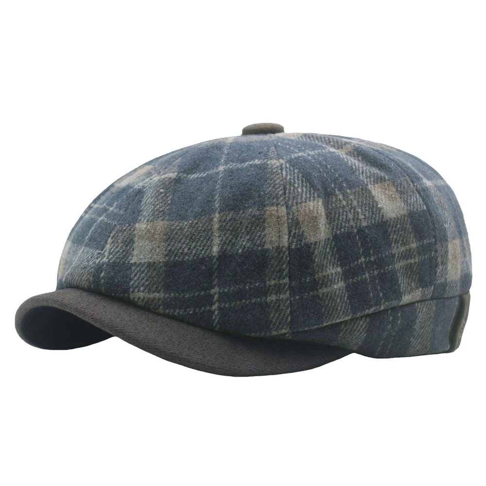 Title 5, Wełniany ośmiokątny beret w kratę, w stylu anty...