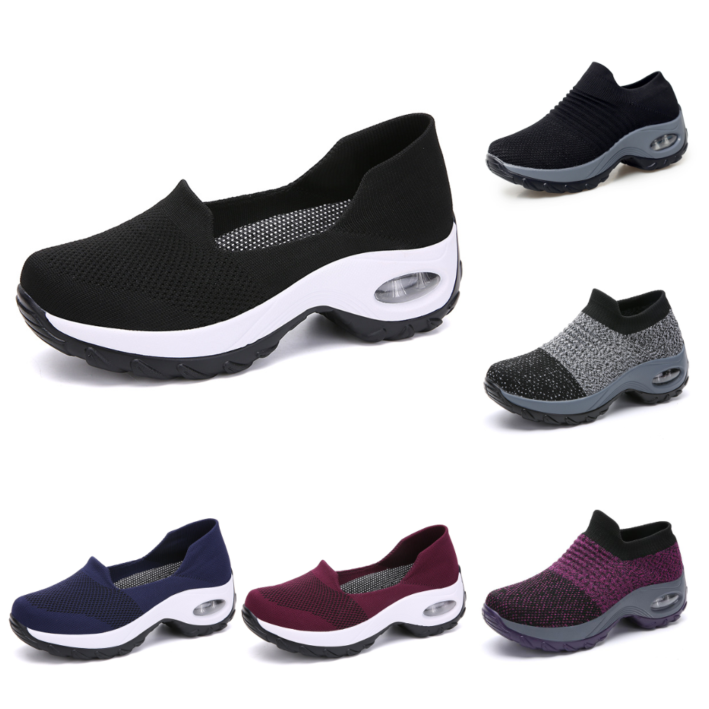 Tênis esportivos femininos de tecido para senhoras e idosas, estilo flyknit, leves e confortáveis para caminhada e atividades. — foto 7