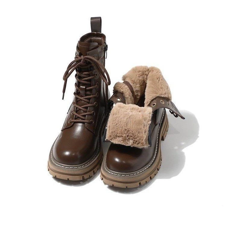Women's New British Style Boots, Fleece-lined, Thickened, Plus Size. Warm, comfortable winter boots for a stylish, cozy — photo 6