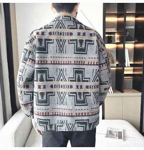 Title 3, Casaco de lã retrô casual masculino tamanho gra...