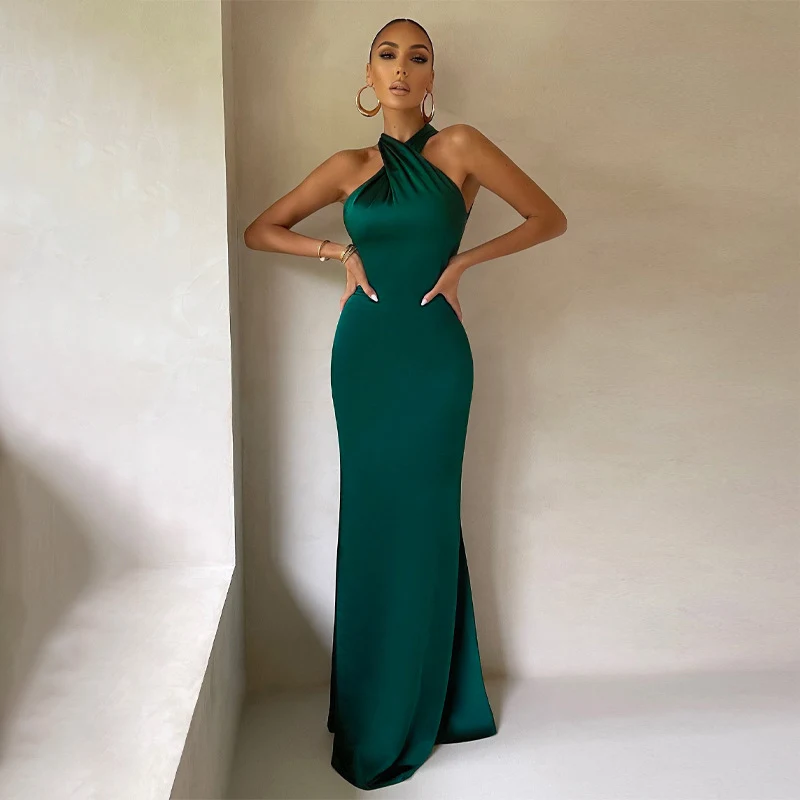 Title 7, Womens Solid Color Slim Sleeveless Backless Dr...