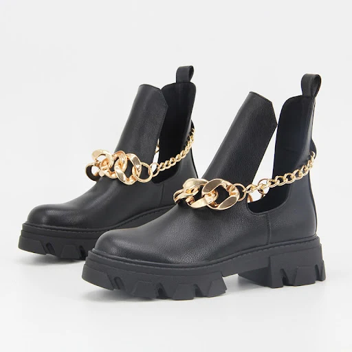 Title 4, Chain Embellished Punk Style Low Round Toe Ankl...