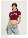 Camiseta de verano para mujer, estilo retro americano, cuello redondo, manga corta, diseño de chica sexy, corte en el ombligo, moda. — foto 6